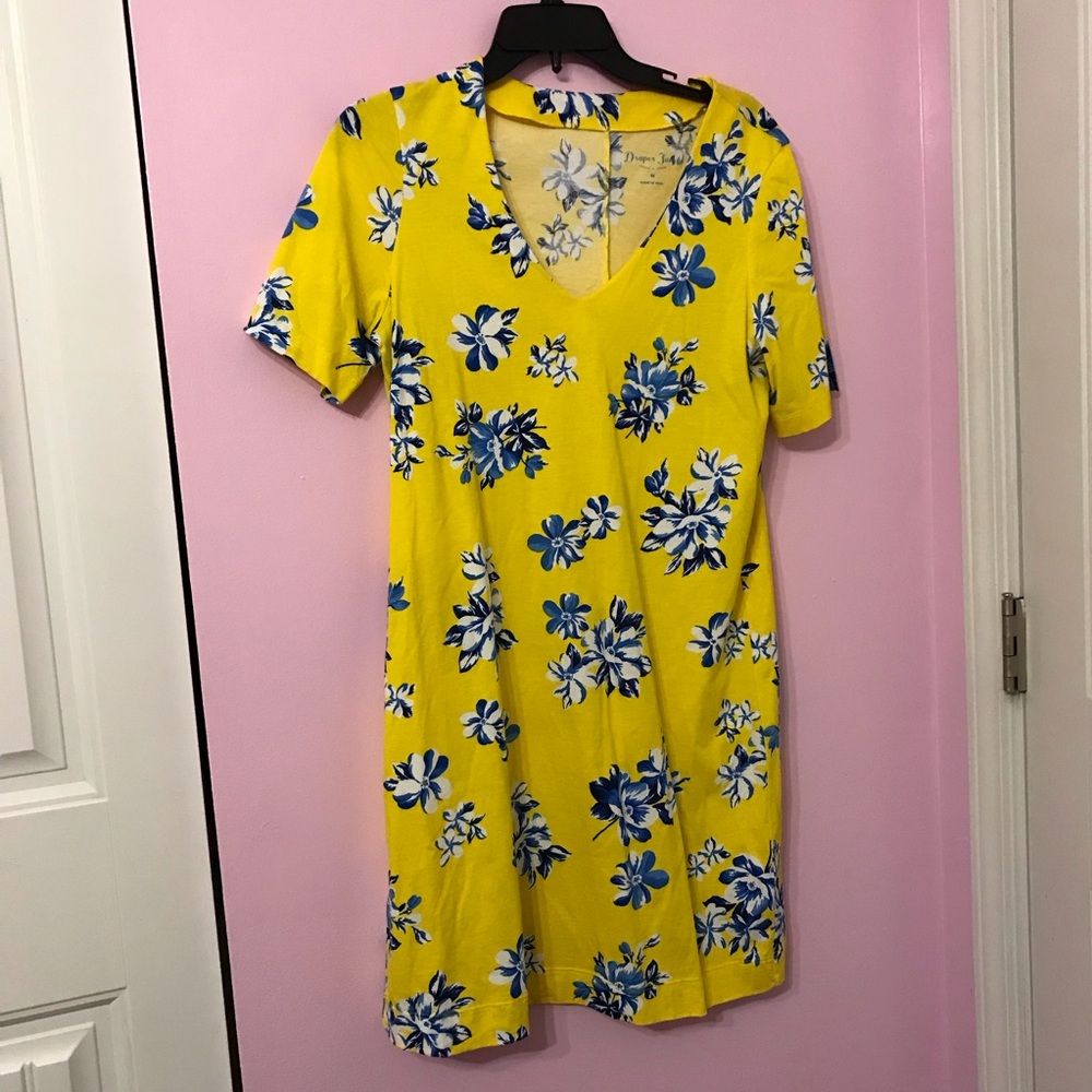 Draper James Summerall Hillsboro Yellow/Blue Floral Print Mini T-shirt Dress M - Picture 2 of 4